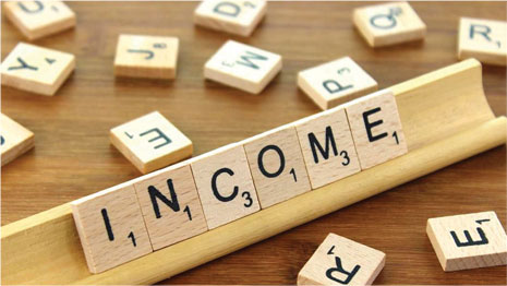 A Scrabble game with the letters spelling "INCOME."
